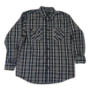 Beverly Hills Polo Club Men's Gray & Black Plaid Button-Down Long-Sleeve Shirt L
